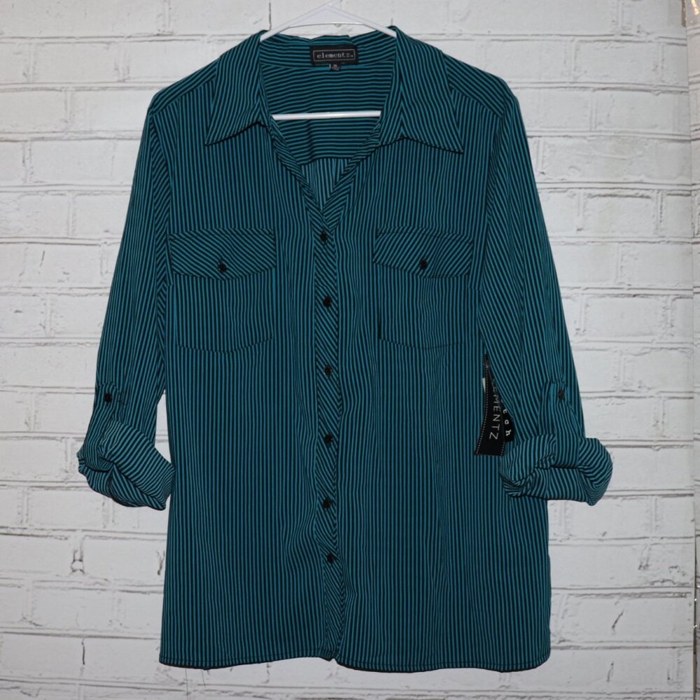 💙 Elementz Button-Up Shirt · Size XL · NWT · Teal & Black Stripe